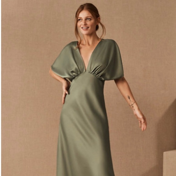 BHLDN Dresses & Skirts - BHLDN Leila Satin Charmeuse Maxi Dress bridesmaid in MOSS - NEW!!